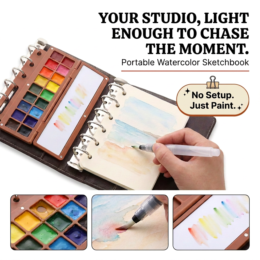 Kyoris Portable Watercolor Sketchbook — photo 3 — painting a lake and mountain landscape