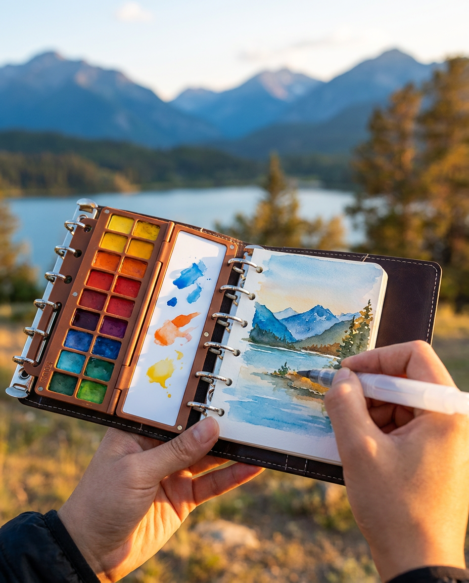 Kyoris Portable Watercolor Sketchbook — photo 6 — ring binder holes on both sides of the palette