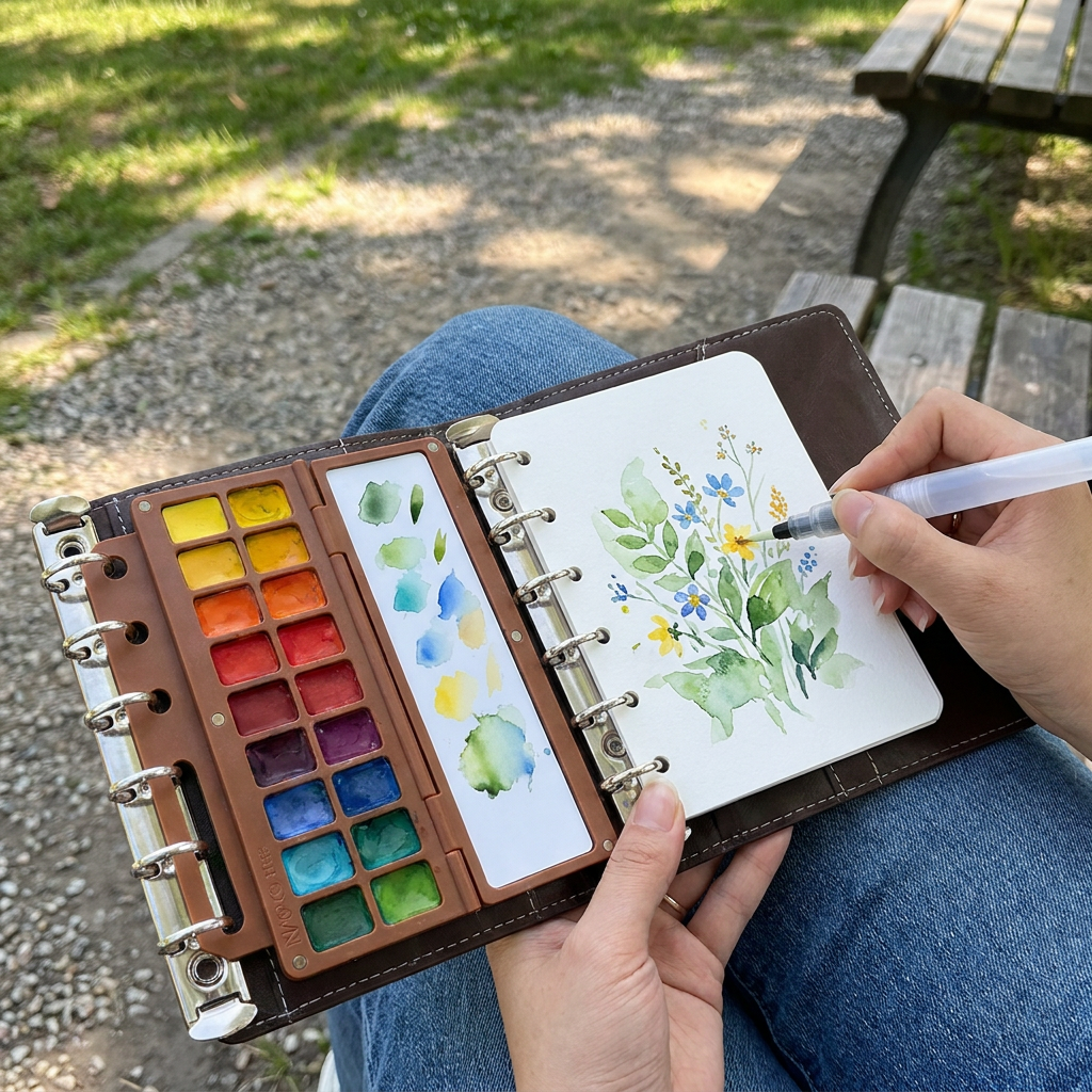 Kyoris Portable Watercolor Sketchbook — photo 8 — Your Studio, Light Enough to Chase the Moment marketing graphic